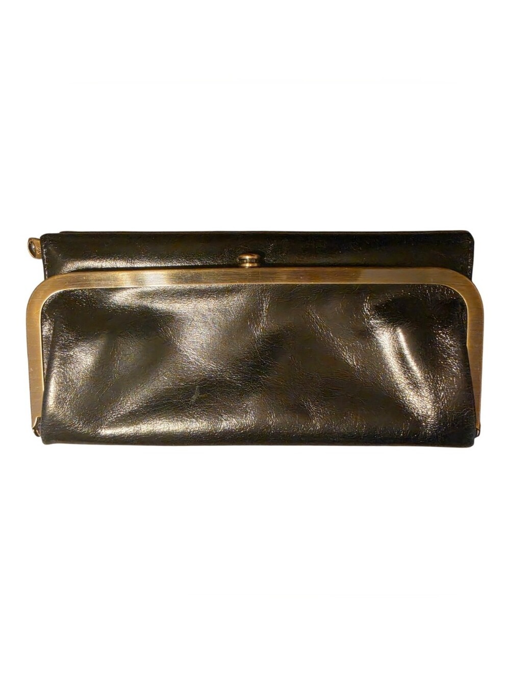 HOBO Black Leather Frame Wallet Clutch Kiss Lock Organizer Like New